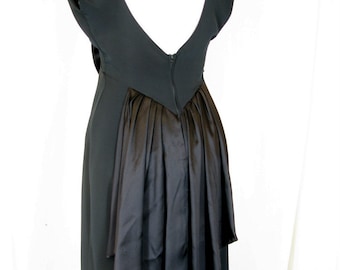 Black Party Dress - Vintage 1980's Disco, Satin Peplum, Dress, Fits Size 4, Extra Small
