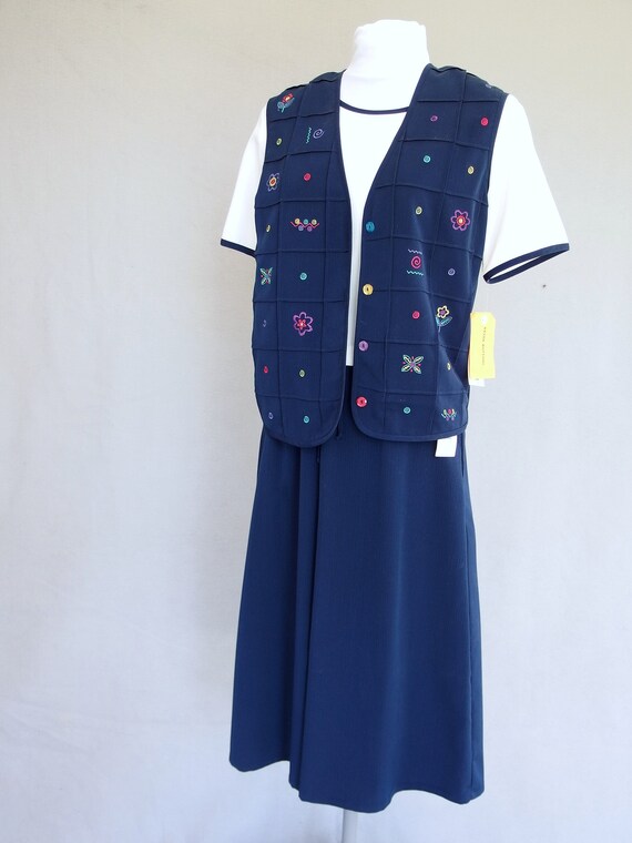 Navy Koret Outfit, Vintage Skirt and Top, NWT, Sm… - image 2