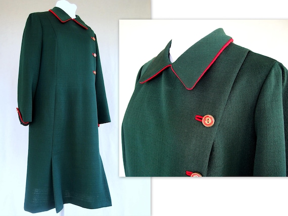 Green Vintage Dress, 1970's Mod Polyester Dress, M