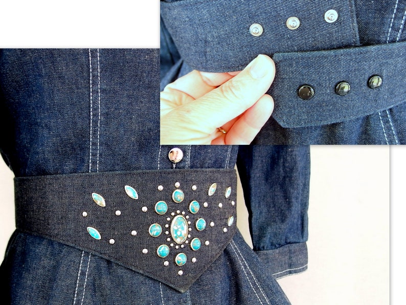 Denim Peplum Suit, Vintage 1980's Outfit with Studded Belt, Fits Size 4, Extra Small image 9