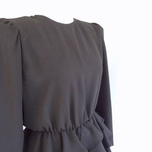 Little Black Dress Vintage 1980's Two Piece Ruffled Peplum Dress, Fits Size 6, Small image 5