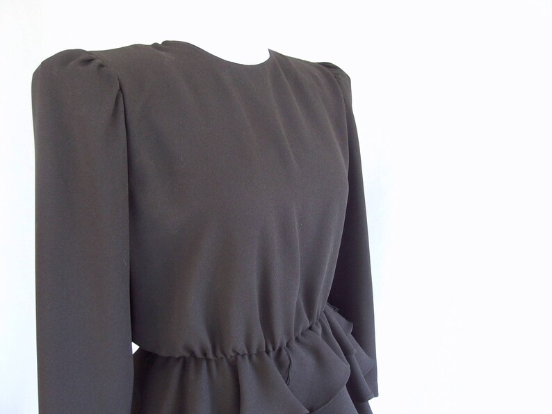Little Black Dress Vintage 1980's Two Piece Ruffled Peplum Dress, Fits Size 6, Small image 5