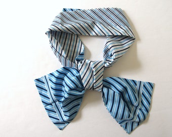 Blue and White Striped Scarf, Double Sided Vintage Sally Gee Rectangular Neck Scarf, 39.5 x 4 Inches, NWT