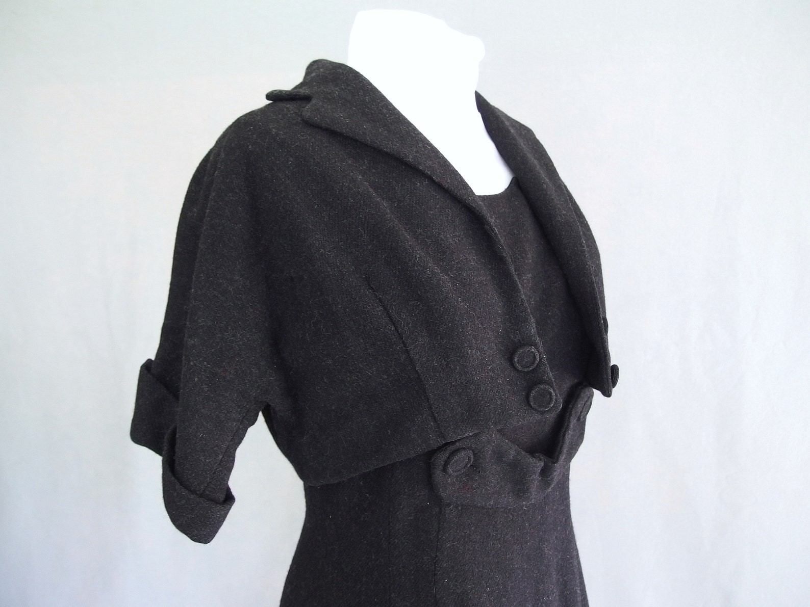 1950s Black Wool Dress and Jacket Set