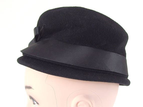 Vintage Black Cloche, Hat with Satin Ribbon Brim - image 2