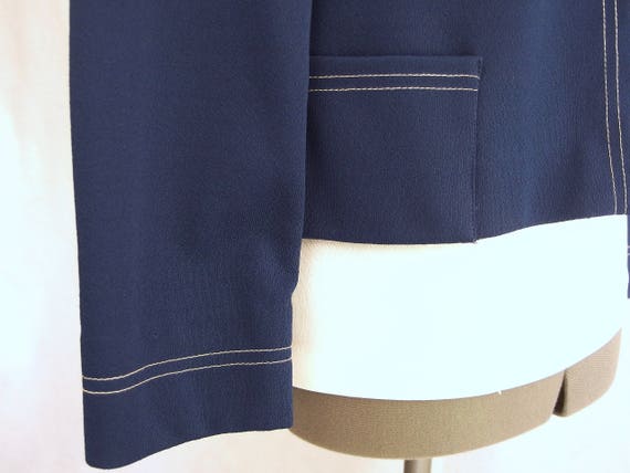 Blue Cropped Jacket, Vintage 1970's Navy Polyeste… - image 3