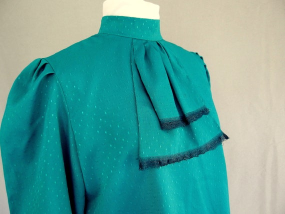 Dressy Teal Blouse Vintage 1980 s Secretary Blouse Fits Size 12