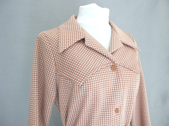Brown Gingham Doubleknit Suit, NWT Vintage 1970's… - image 3