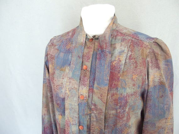 Gray Tie Blouse, Vintage 1970's Silky Blouse, Fit… - image 2