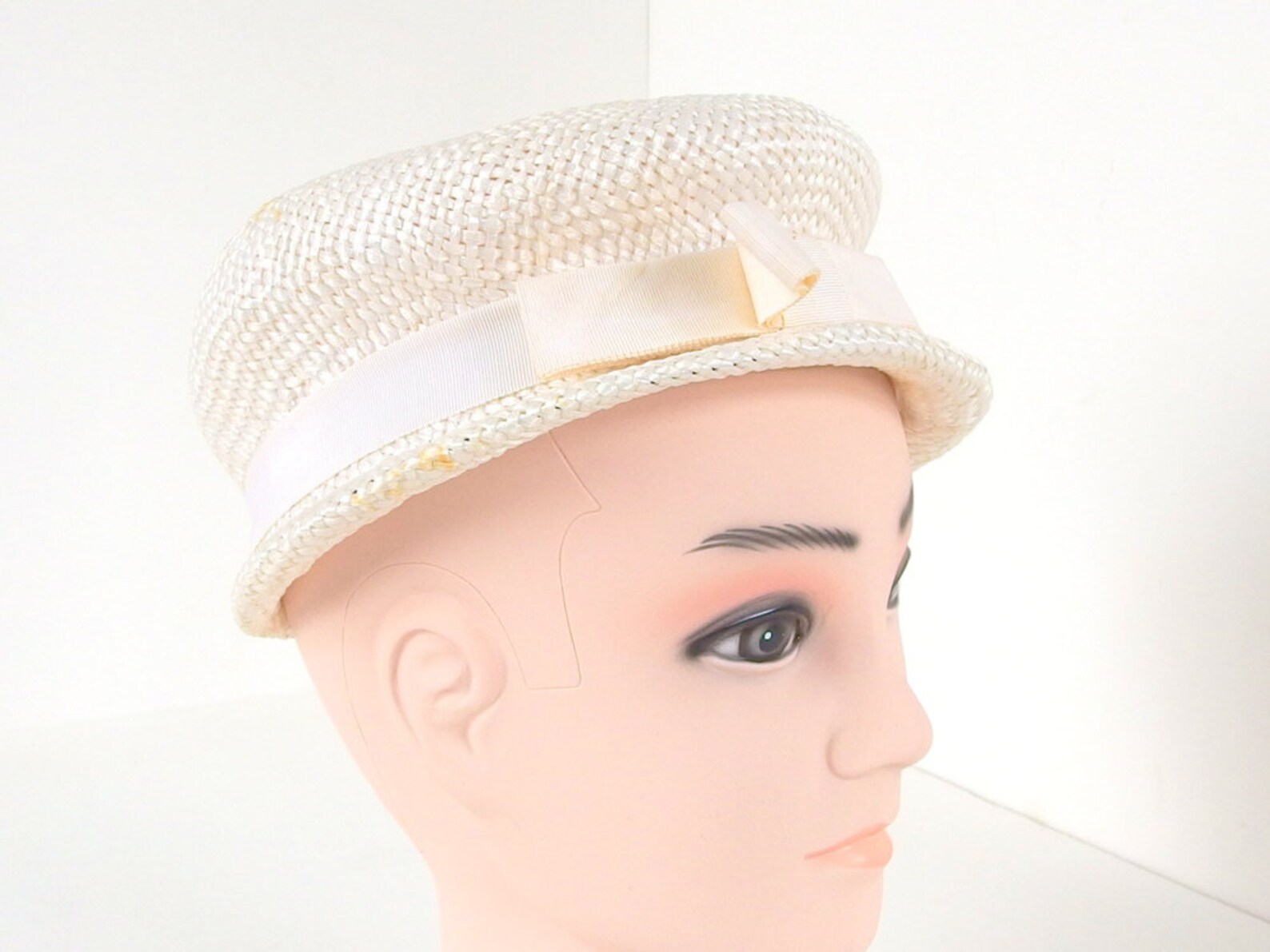 Vintage 1960's White Straw Newsboy Hat Etsy