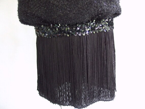 Black Fringe Dress, Vintage 1980's Flapper Style … - image 5