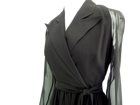 Black Party Dress, Vintage 1980's Faux Wrap Dress… - image 2