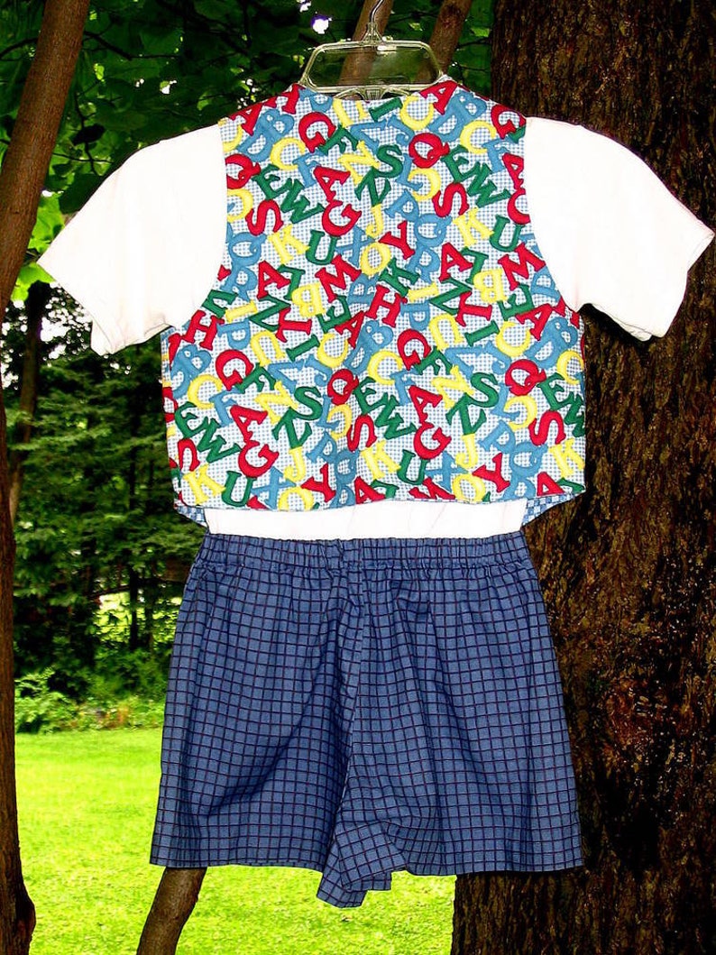 Size 8 Unworn Vintage Handmade Summer Outfit NOS Alphabet Skorts Outfit Girls Culottes and Vest Set