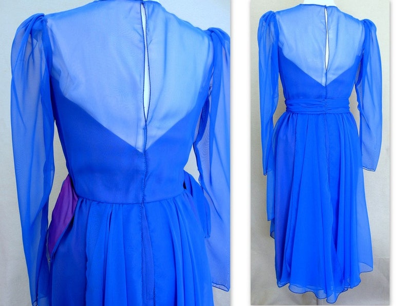 Short Formal Extra Small to Small Vintage 1980/'s Royal Blue Chiffon Party Dress Modern Size 4-6