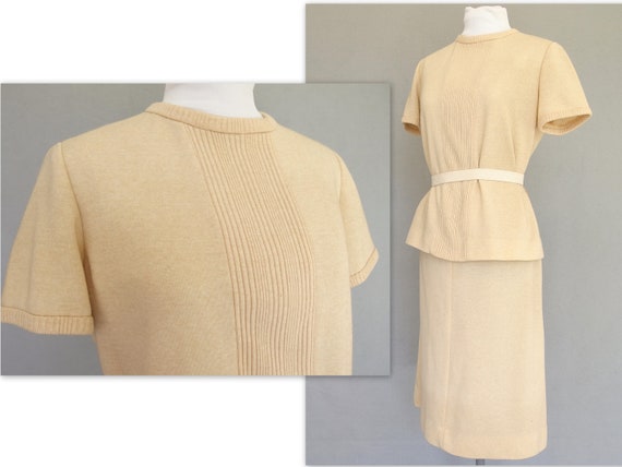Beige Knit Skirt and Top, Vintage 1970's Leslie F… - image 1