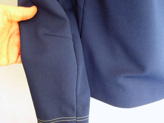 Blue Cropped Jacket, Vintage 1970's Navy Polyeste… - image 6