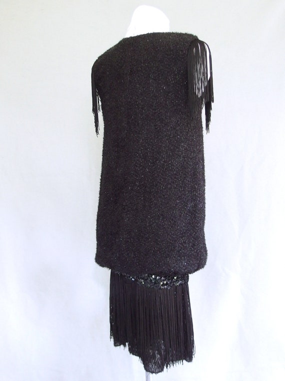 Black Fringe Dress, Vintage 1980's Flapper Style … - image 7