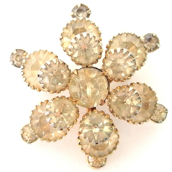 Rhinestone Snowflake Brooch, Vintage Goldtone Rhinestone Jewelry