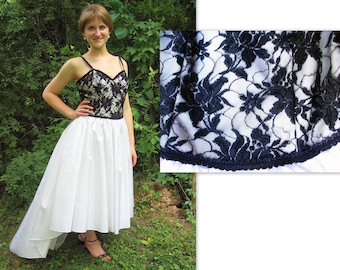 Upcycled High Low Dress - Black and White Cocktail Party Dress, Fits Size 10 to 12, Medium