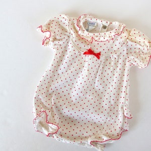 Body de manga corta para bebé, tejido de lunares rojos y blancos, mono de una pieza vintage de los años 80, talla 6 meses, 14-17 libras.