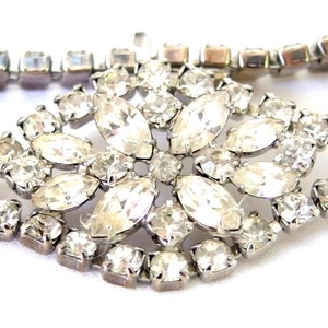 Vintage Art Deco Rhinestone Bracelet, Double Row Rhinestones, Marquise and Square Cut