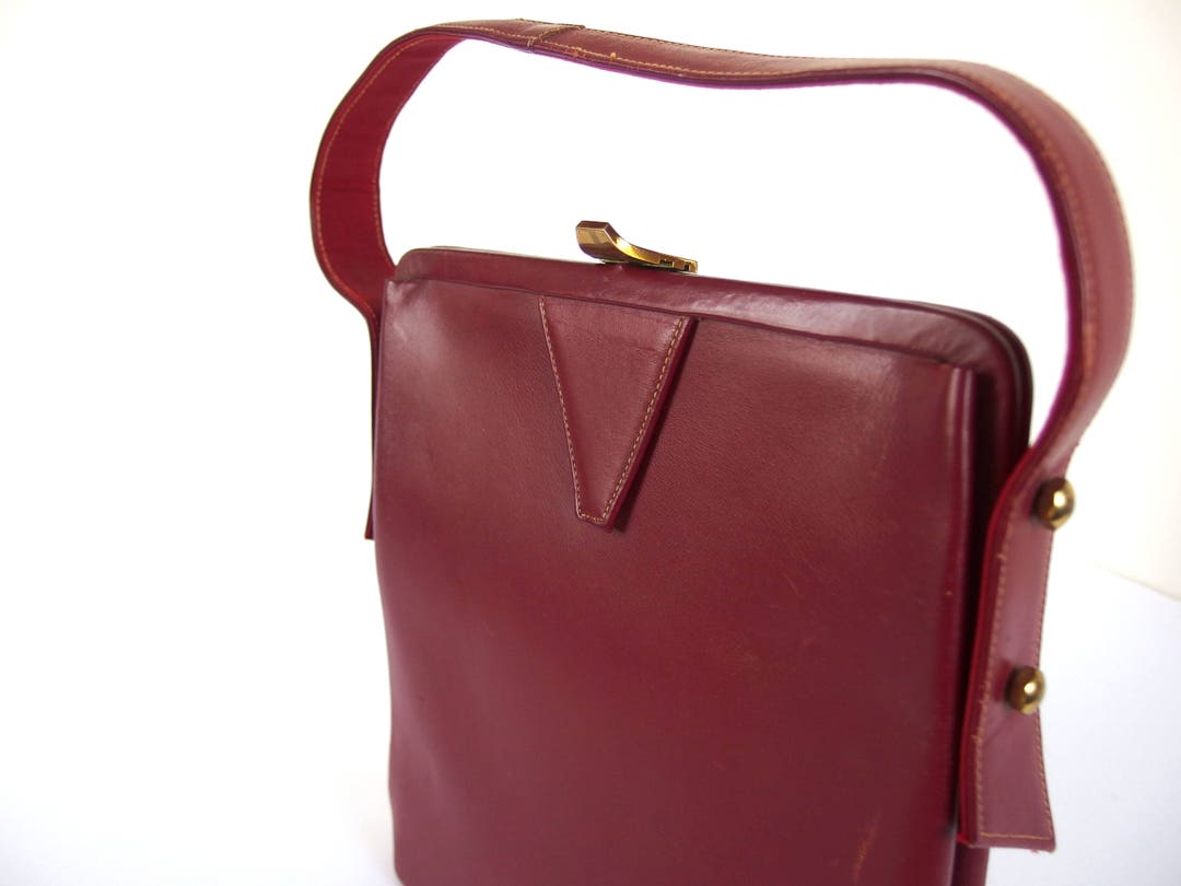 Oxblood Leather Handbag Vintage 1960's Tall Purse - Etsy