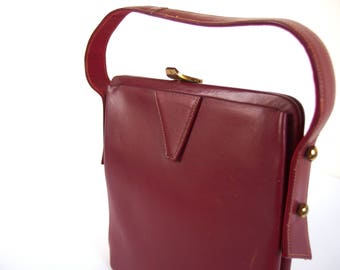 Oxblood Leather Handbag, Vintage 1960's Tall Purse