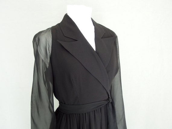 Black Party Dress, Vintage 1980's Faux Wrap Dress… - image 4