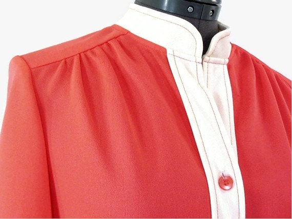 Vintage 1970's Orange and Cream Knit Shirtwaist D… - image 1