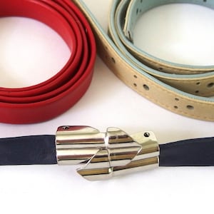 Vintage 1980&#39;s Skinny Belt Set; Red, Blue, Gray, Tan Belting; Fits Up to Size 8, Small