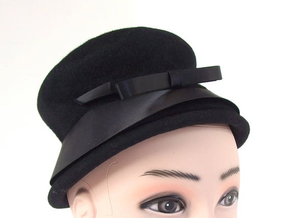 Vintage Black Cloche, Hat with Satin Ribbon Brim - image 1