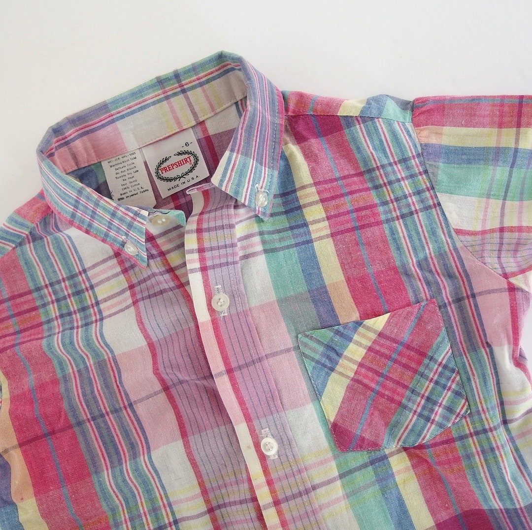 Plaid Button Down Shirt, Vintage 1990's Short Sleeved Madras Plaid Top ...