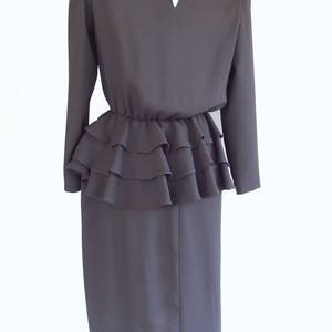 Little Black Dress Vintage 1980's Two Piece Ruffled Peplum Dress, Fits Size 6, Small image 6