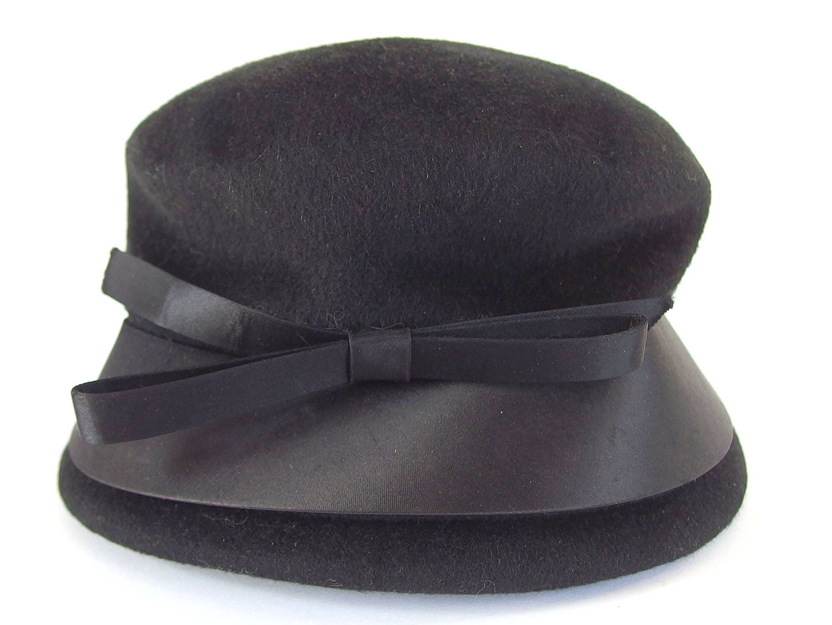 Vintage Black Cloche, Hat With Satin Ribbon Brim - Etsy