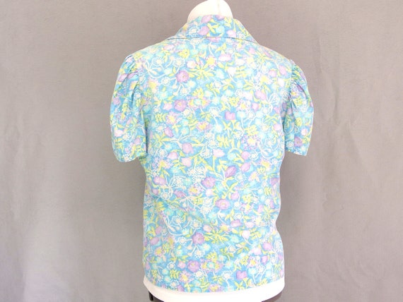 Blue Floral Blouse, Vintage 1970's Handmade Purpl… - image 3