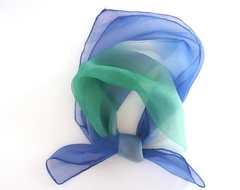 Vintage Sheer Ombre Scarf - Green and Blue Head Scarf