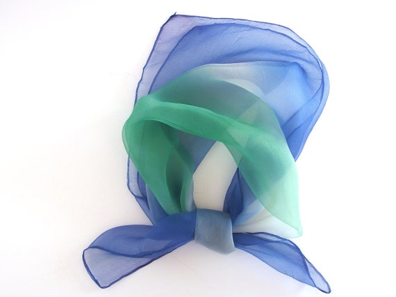 Vintage Sheer Ombre Scarf - Green and Blue Head S… - image 1