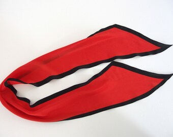 Bold Red Silk Scarf with Black Border,  Vintage Ascot, 50 x 6 Inches