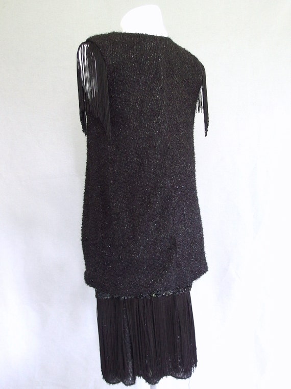 Black Fringe Dress, Vintage 1980's Flapper Style … - image 9