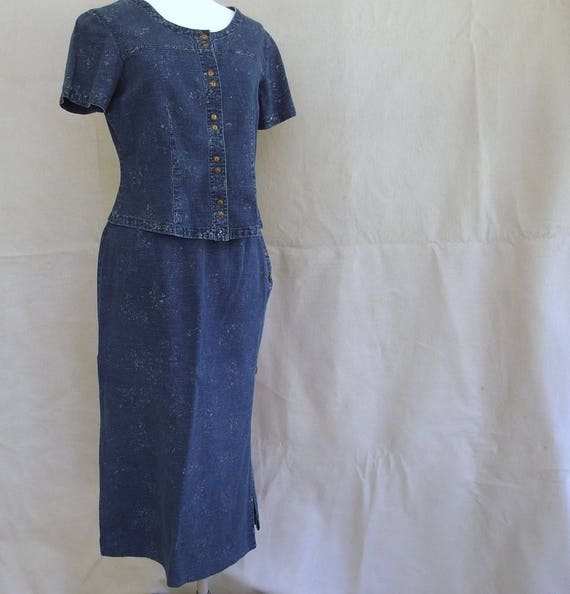 Vintage 1990's Linen / Cotton Denim Skirt and Top… - image 2