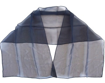 Navy Blue Chiffon Scarf,  Vintage Headscarf by Nasharr Freres, 35 x 10.5 Inches