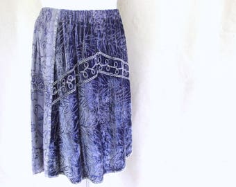 Upcycled Denim and Velvet Skirt, Fits Size 10 - 20, Extra Large