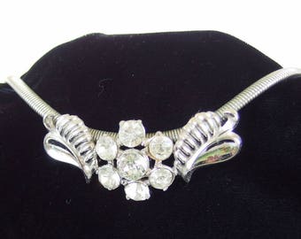 Vintage Coro Pegasus Rhinestone Choker Necklace, Flower Slider Jewelry