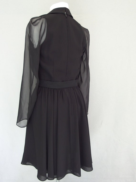 Black Party Dress, Vintage 1980's Faux Wrap Dress… - image 8