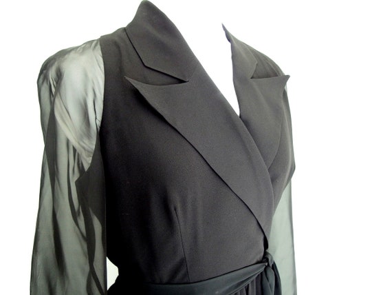 Black Party Dress, Vintage 1980's Faux Wrap Dress… - image 5