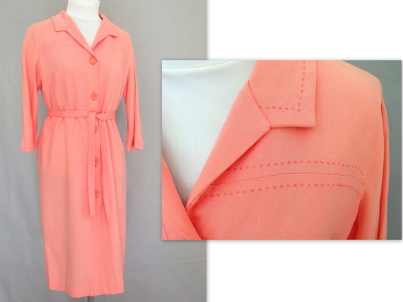Coral Linen Shirtwaist Dress, Vintage Nelly Don Dr