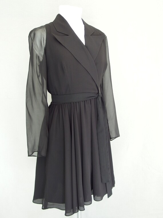 Black Party Dress, Vintage 1980's Faux Wrap Dress… - image 3