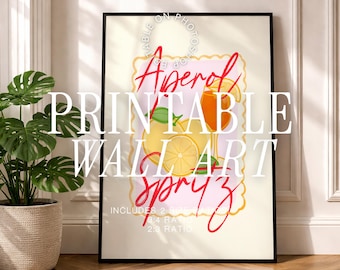 Aperol Spritz Digital Print | Retro Cocktail Art | Summer Drink Wall Decor | Citrus Bar Art Printable |Kitchen Poster | Printable Wall Art