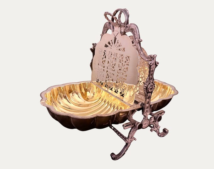Antique Victorian Silver Biscuit Warmer | 1890s English Gilt Interior Shell Form | Fenton Style Heirloom