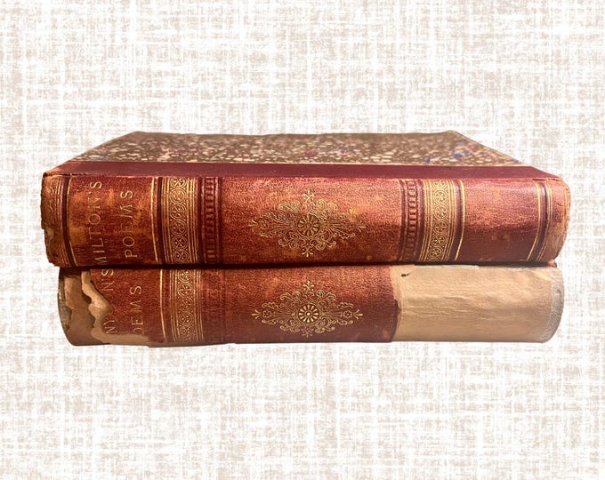 Antique 1890s John Milton Poetical Works: Victorian Marbled Boards & Gilt Spine Edition by Crowell